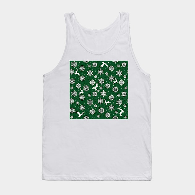 Christmas Reindeers Snowflakes Green Tank Top by SSSowers